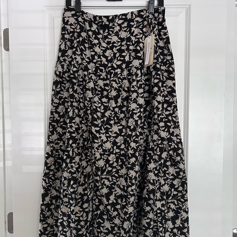 Floral Black and White Midi Skirt